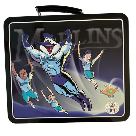 Florida Marlins Post Cereal Metal Lunch Box Great Condition 8 X 7 X 4 - Picture 2 of 6